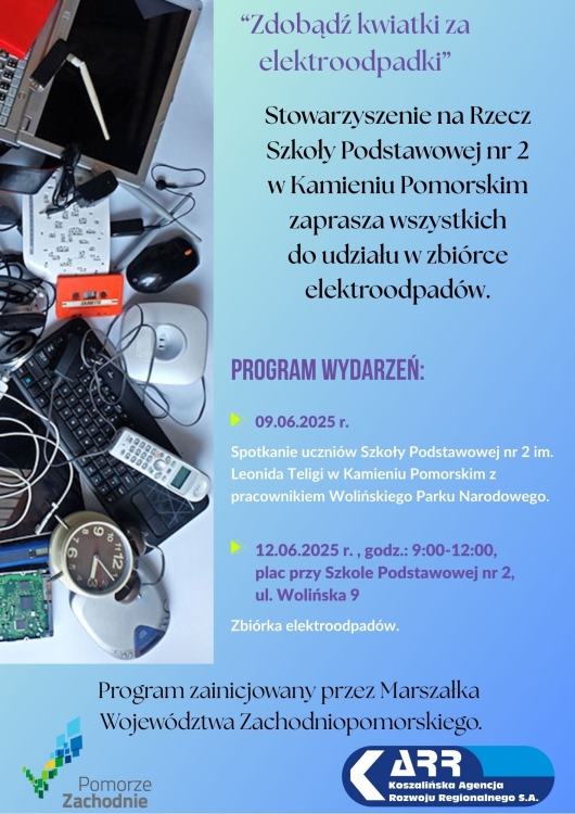 Plakat projektu "Zdobądź kwiatki za elektroodpadki"