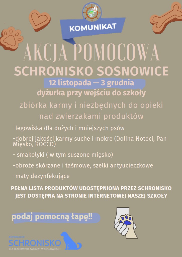 Plakat - Szkolna zbiórka dla Schroniska